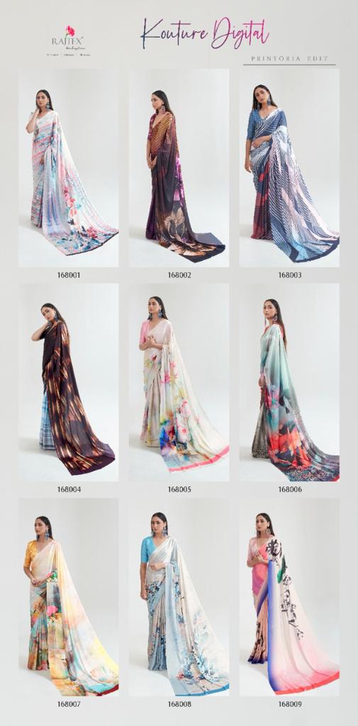 Rajtex Kouture Latest fancy regular Wear Digital Casual Wear Printed Sarees Collection
